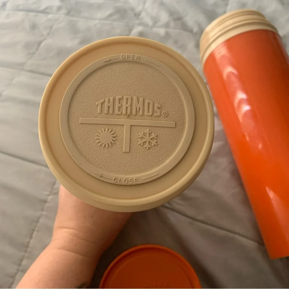 Vintage 1970s Thermos Orange Food Storage Container with Handle